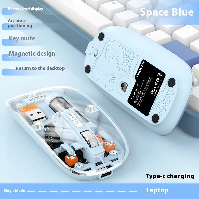 Transparent wireless computer mouse with self-charging feature in various colours