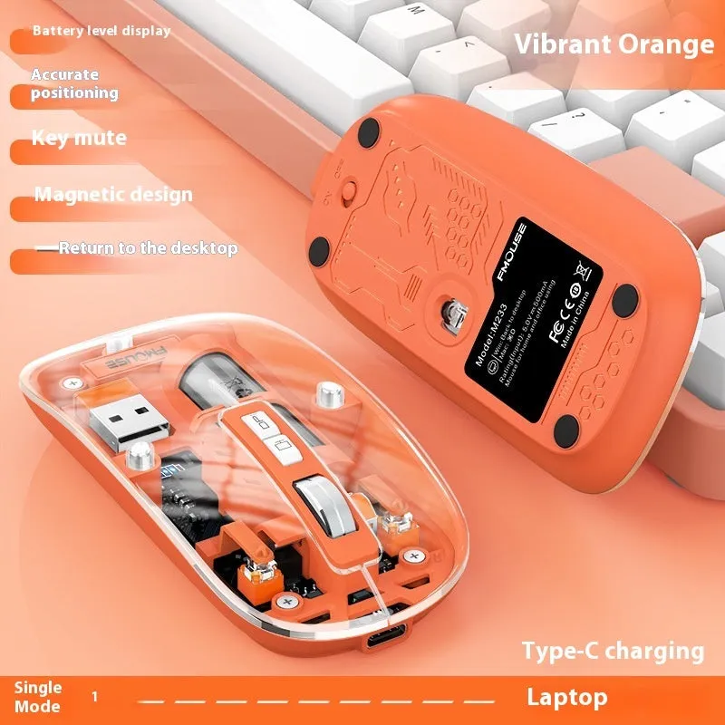 Transparent wireless computer mouse with self-charging feature in various colours