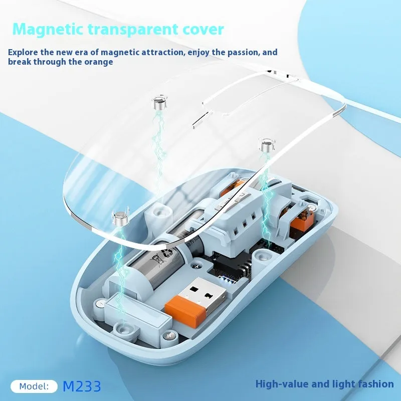 Transparent wireless computer mouse with self-charging feature in various colours