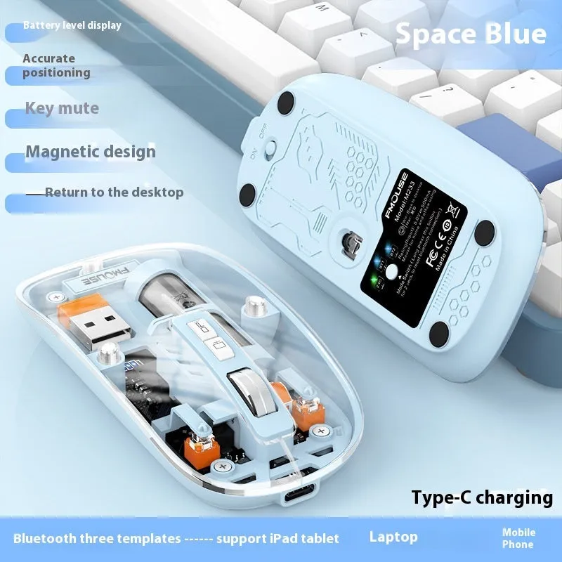Transparent wireless computer mouse with self-charging feature in various colours