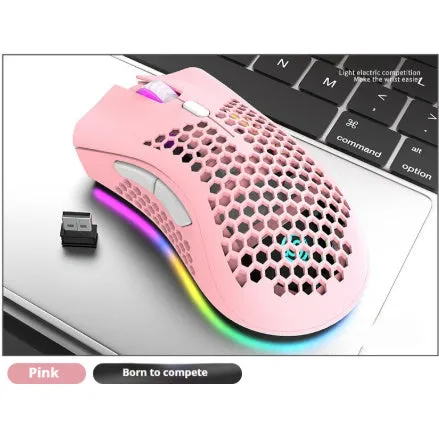 Hollow out design wireless computer mouse with luminous effects in black, cyan or white colours