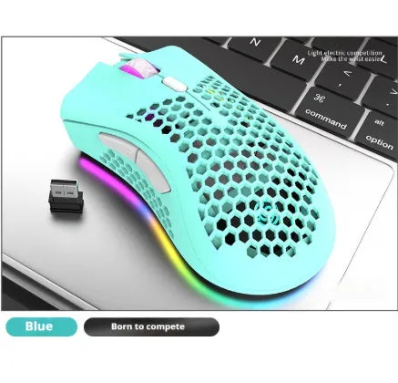 Hollow out design wireless computer mouse with luminous effects in black, cyan or white colours