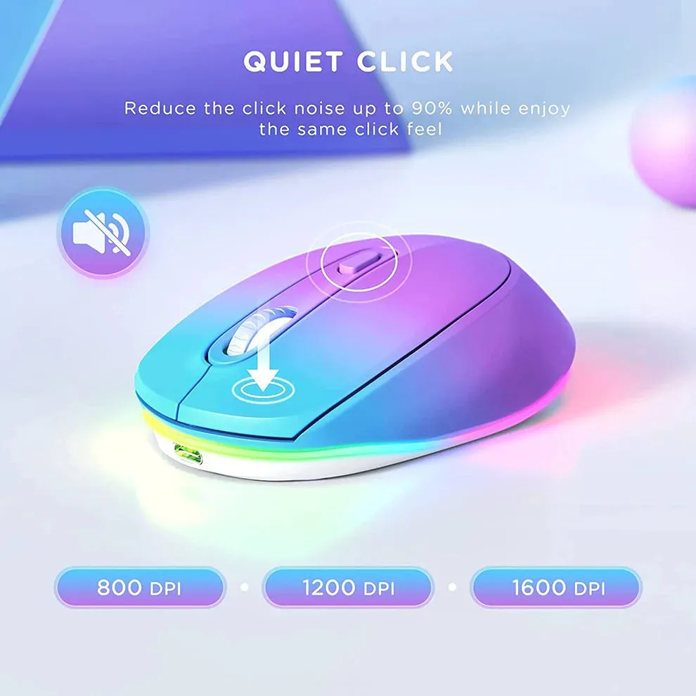 Wireless computer mouse with USB charging cable showing compact design and ergonomic shape