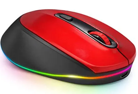 Wireless computer mouse with USB charging cable showing compact design and ergonomic shape