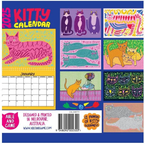 Cat calendar wall planner showing monthly layouts for 2024 and 2025 models