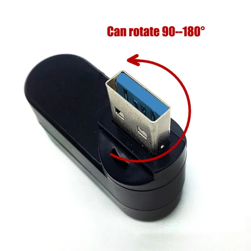 Black or white USB 2.0 rotary splitter hub with four ports on a blister card.