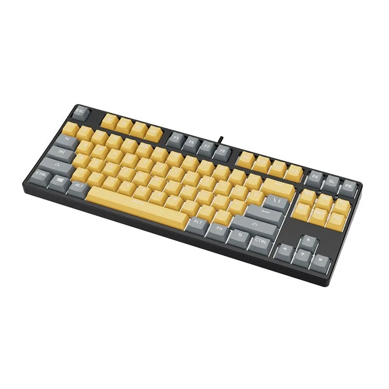87-key wired mechanical gaming keyboard with hot-swappable switches in dual-colour keycap configuration