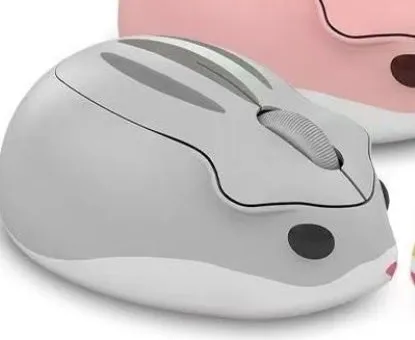 Hamster wireless Bluetooth mute mouse in grey, pink and yellow colour options showing compact design
