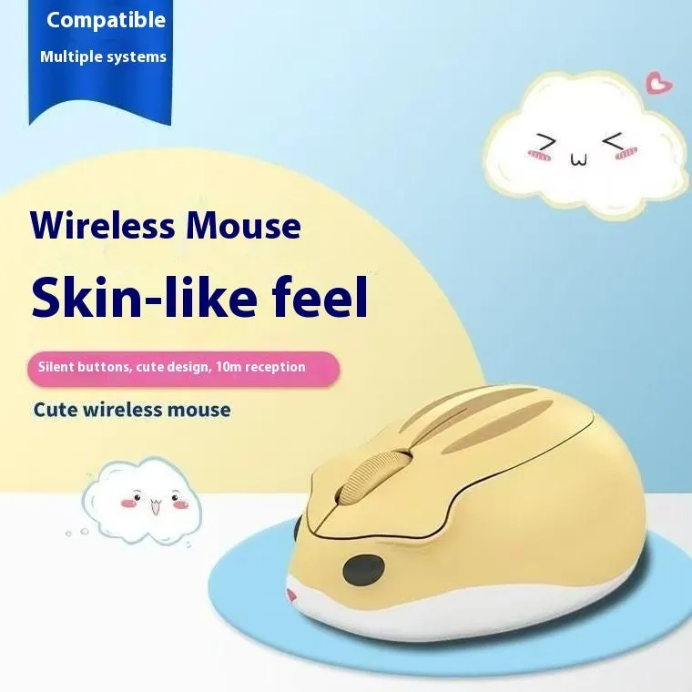 Hamster wireless Bluetooth mute mouse in grey, pink and yellow colour options showing compact design