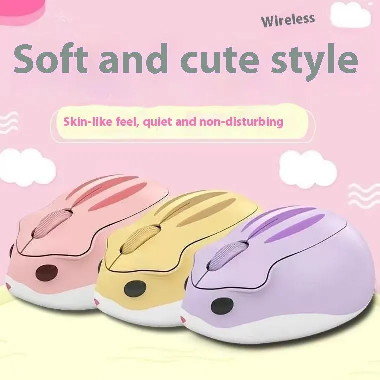 Hamster wireless Bluetooth mute mouse in grey, pink and yellow colour options showing compact design