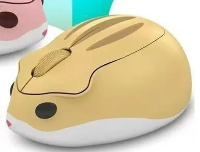 Hamster wireless Bluetooth mute mouse in grey, pink and yellow colour options showing compact design