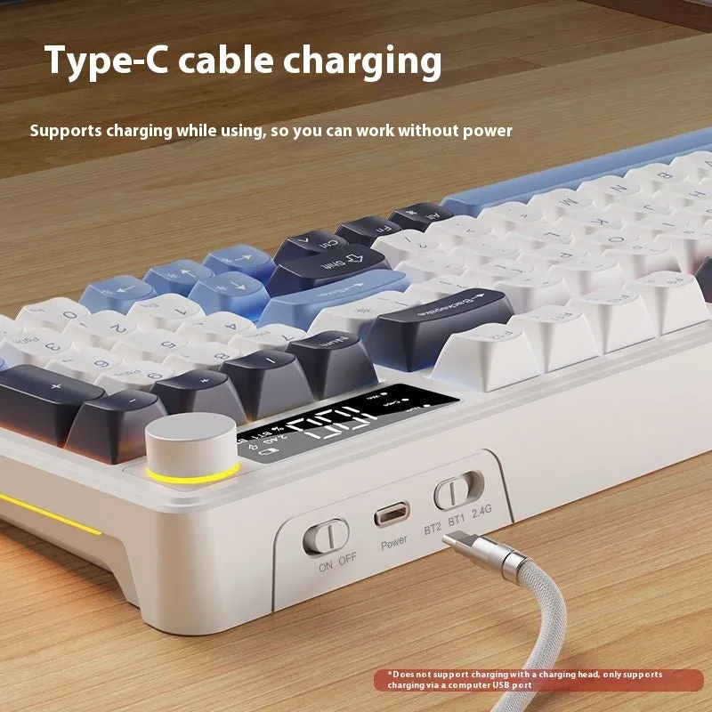 Wireless Bluetooth keyboard and mouse combo in blue and white colour with mechanical feel keycaps