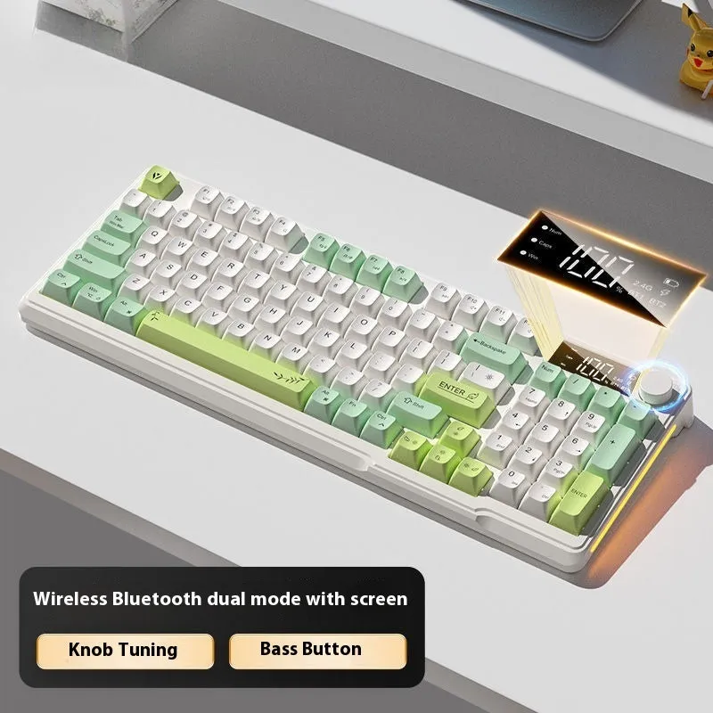 Wireless Bluetooth keyboard and mouse combo in blue and white colour with mechanical feel keycaps