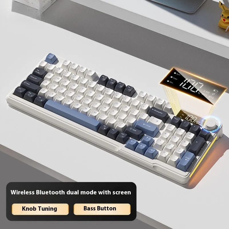 Wireless Bluetooth keyboard and mouse combo in blue and white colour with mechanical feel keycaps