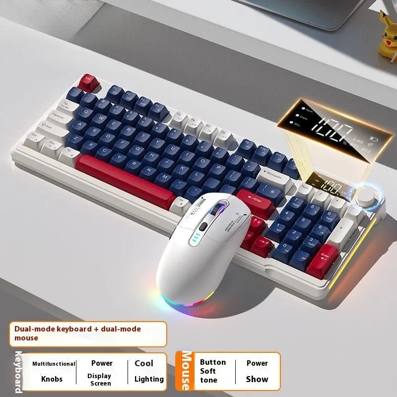 Wireless Bluetooth keyboard and mouse combo in blue and white colour with mechanical feel keycaps