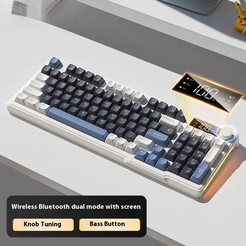 Wireless Bluetooth keyboard and mouse combo in blue and white colour with mechanical feel keycaps