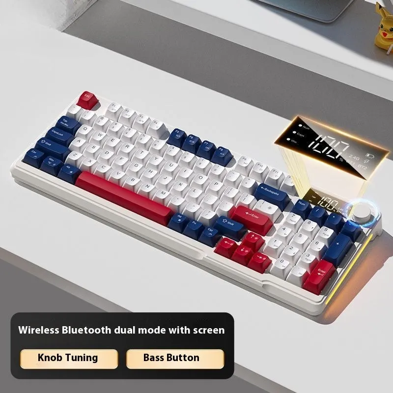 Wireless Bluetooth keyboard and mouse combo in blue and white colour with mechanical feel keycaps