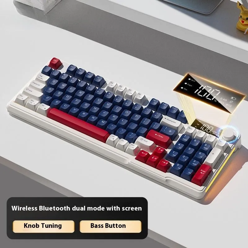 Wireless Bluetooth keyboard and mouse combo in blue and white colour with mechanical feel keycaps