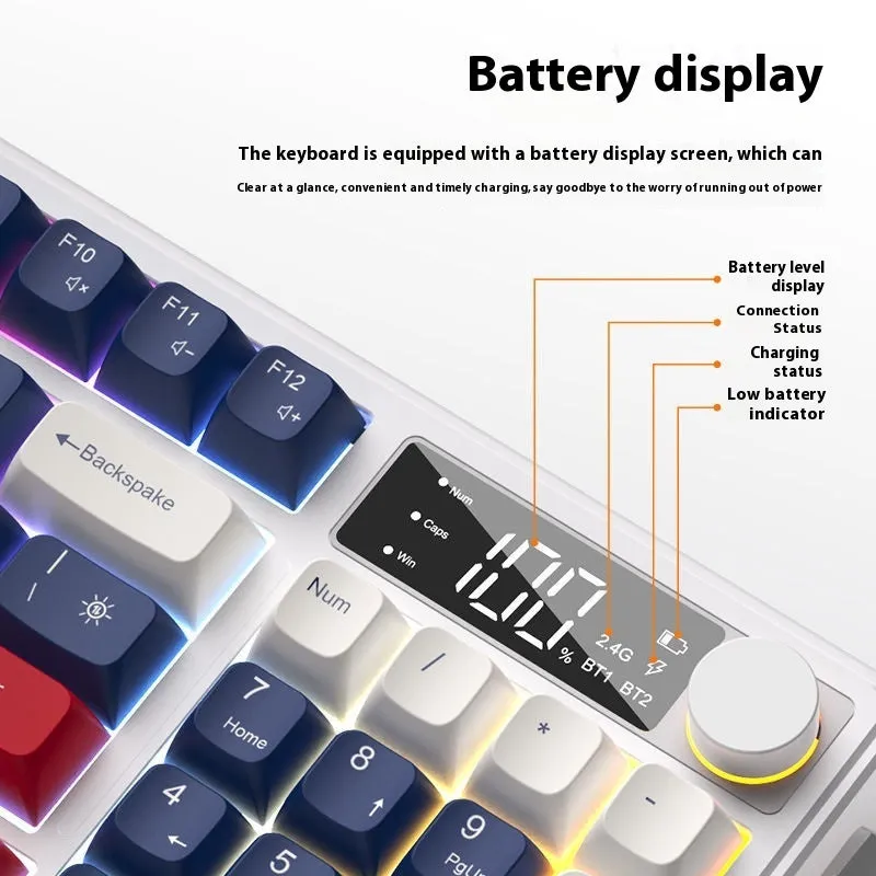 Wireless Bluetooth keyboard and mouse combo in blue and white colour with mechanical feel keycaps