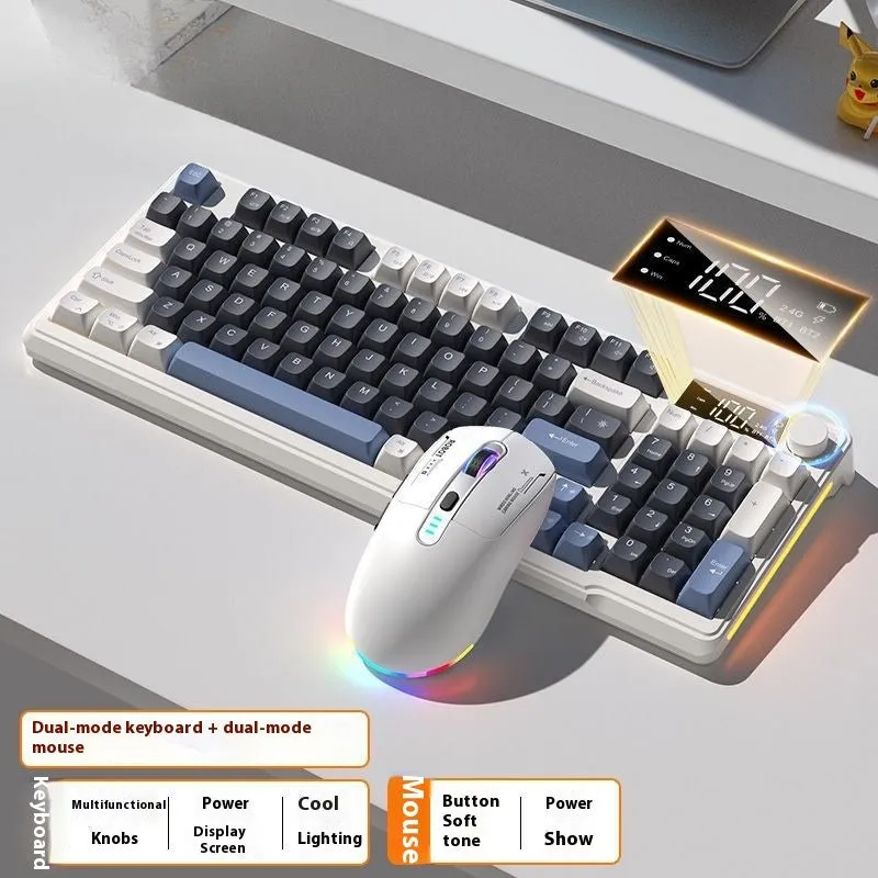 Wireless Bluetooth keyboard and mouse combo in blue and white colour with mechanical feel keycaps