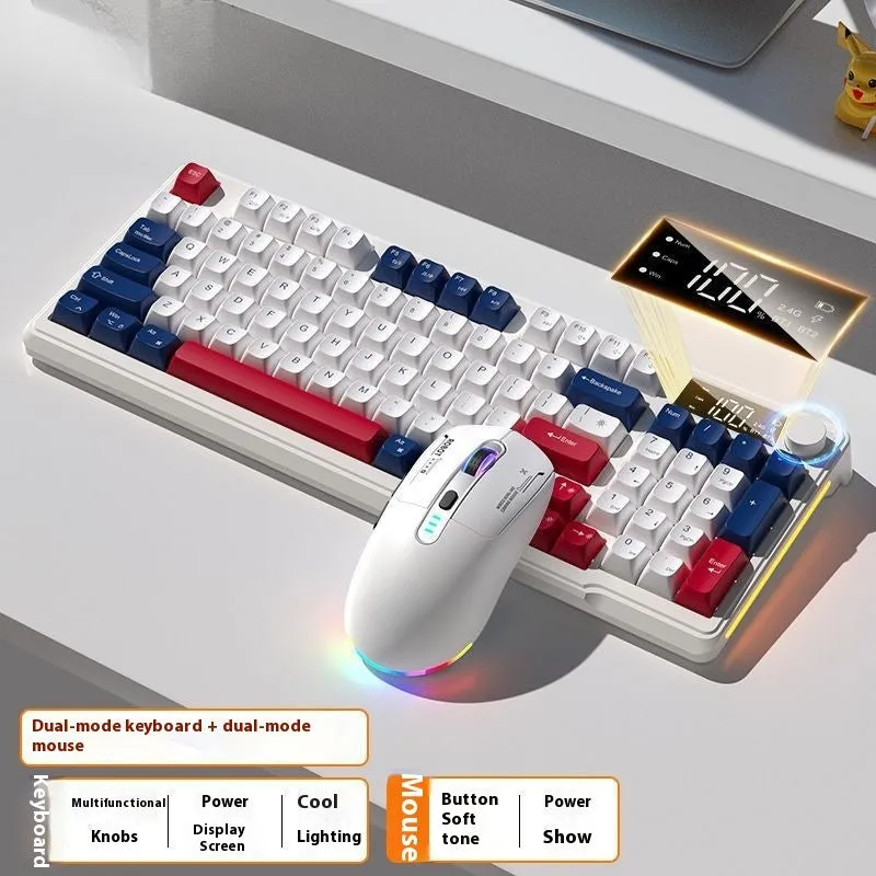 Wireless Bluetooth keyboard and mouse combo in blue and white colour with mechanical feel keycaps