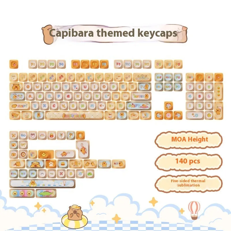 Sublimation printed cartoon pig party theme keycap set for mechanical keyboards with 139 keys