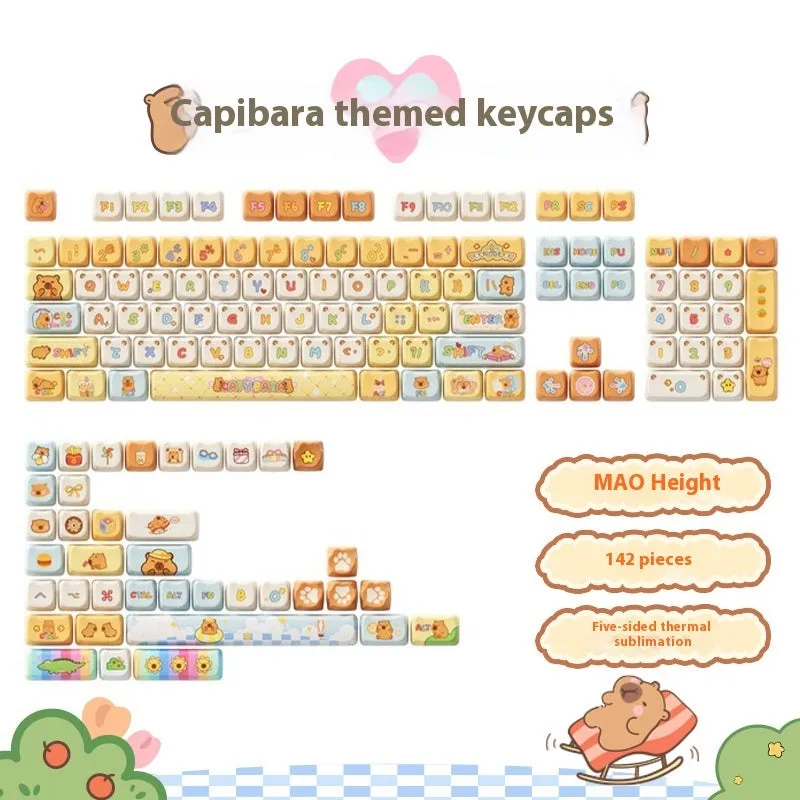 Sublimation printed cartoon pig party theme keycap set for mechanical keyboards with 139 keys