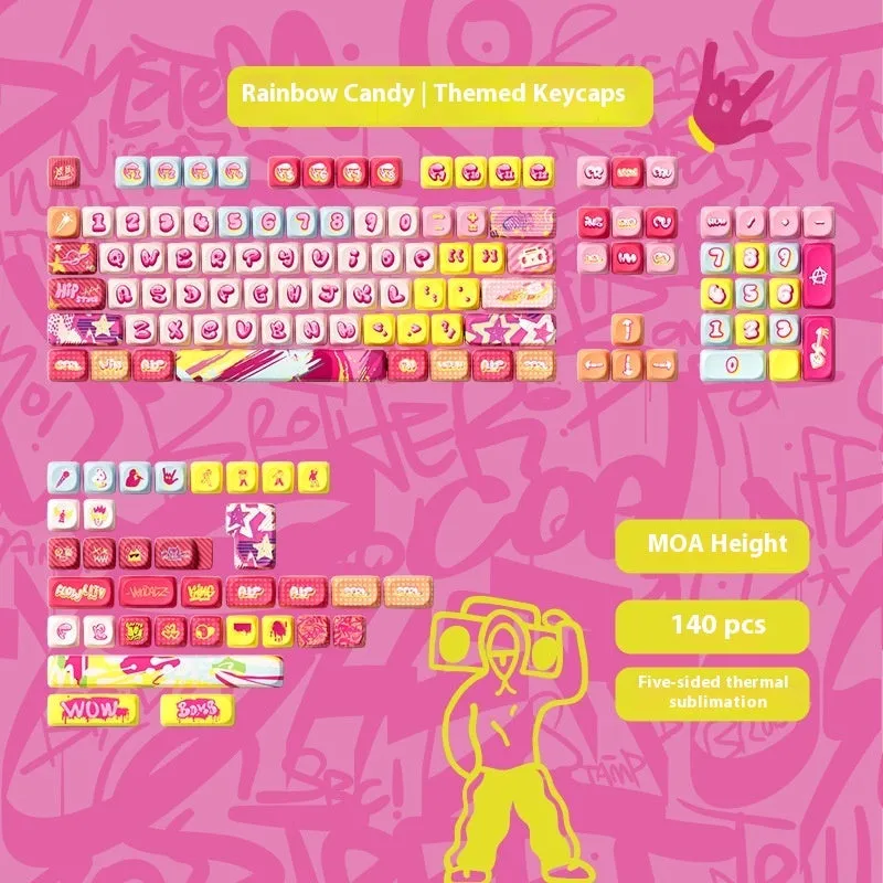 Sublimation printed cartoon pig party theme keycap set for mechanical keyboards with 139 keys