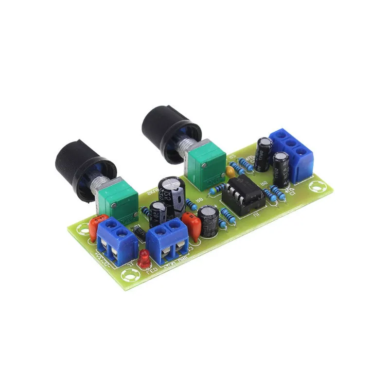 Single power supply 10-24V front stage audio board with bass boost, FR-4 PCB measuring 78x32mm