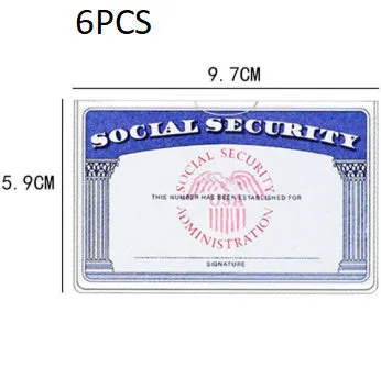 Clear transparent PVC social security card holder measuring 9.7 by 5.9 centimetres.