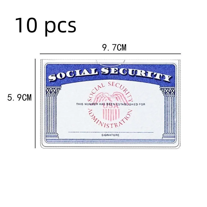 Clear transparent PVC social security card holder measuring 9.7 by 5.9 centimetres.