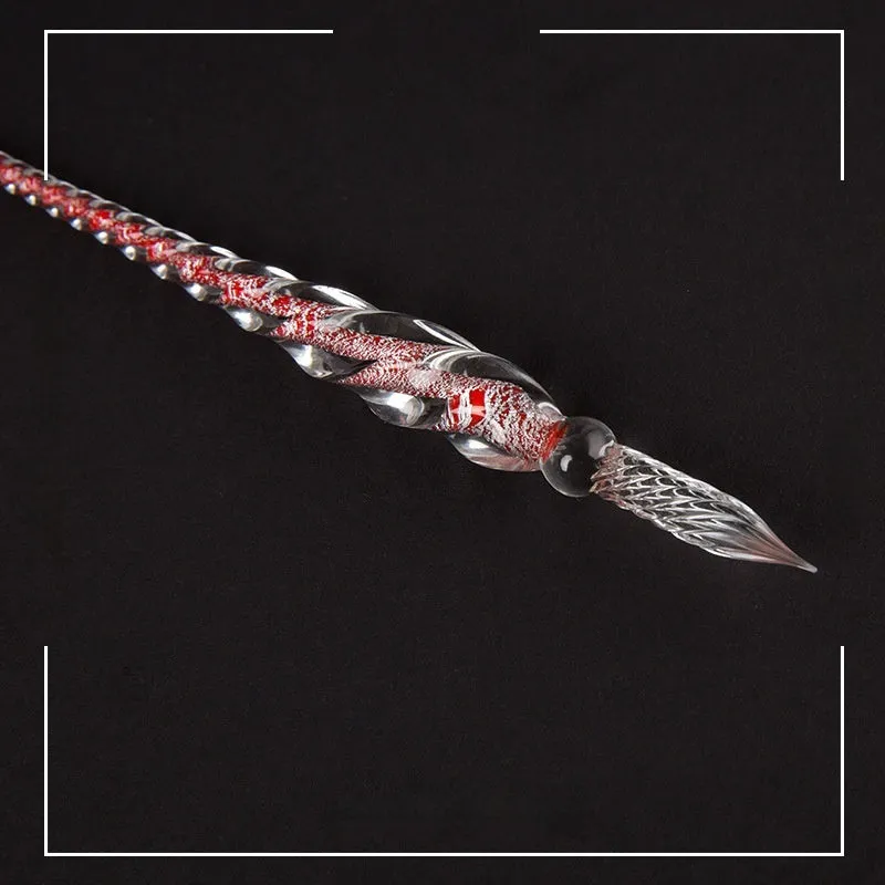 Transparent glass crystal pen with coloured ink visible inside, 0.5mm fine tip, simple modern design
