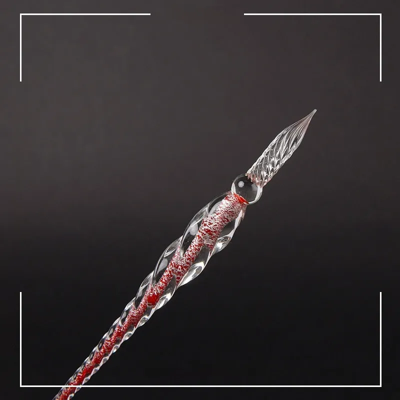 Transparent glass crystal pen with coloured ink visible inside, 0.5mm fine tip, simple modern design