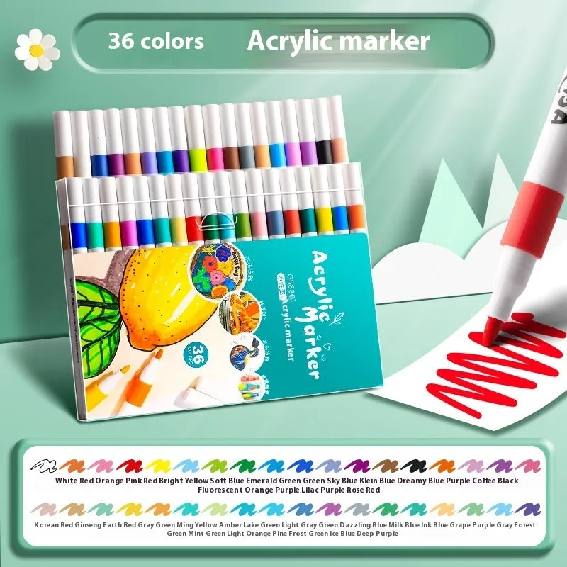 Set of multicolour acrylic marker pens for student art projects, available in boxes of 12 to 80 colours.