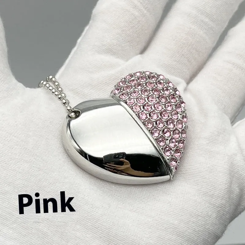 Decorative heart-shaped USB flash drive with a brick-inlaid pattern on a metal case.