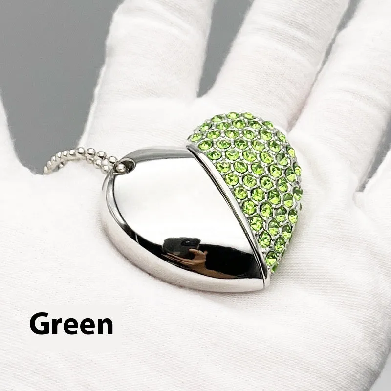 Decorative heart-shaped USB flash drive with a brick-inlaid pattern on a metal case.