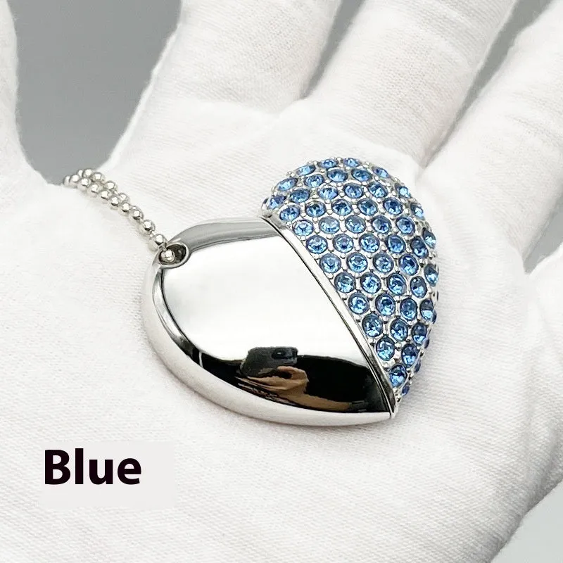 Decorative heart-shaped USB flash drive with a brick-inlaid pattern on a metal case.