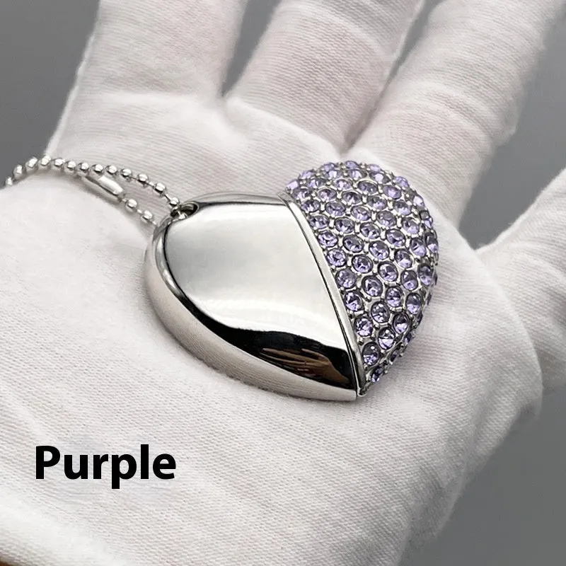 Decorative heart-shaped USB flash drive with a brick-inlaid pattern on a metal case.