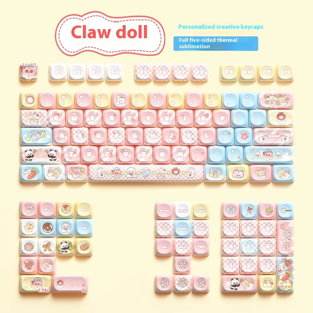 Clip Doll mechanical keyboard key cap set with cute doll design, sublimation printing, in protective box