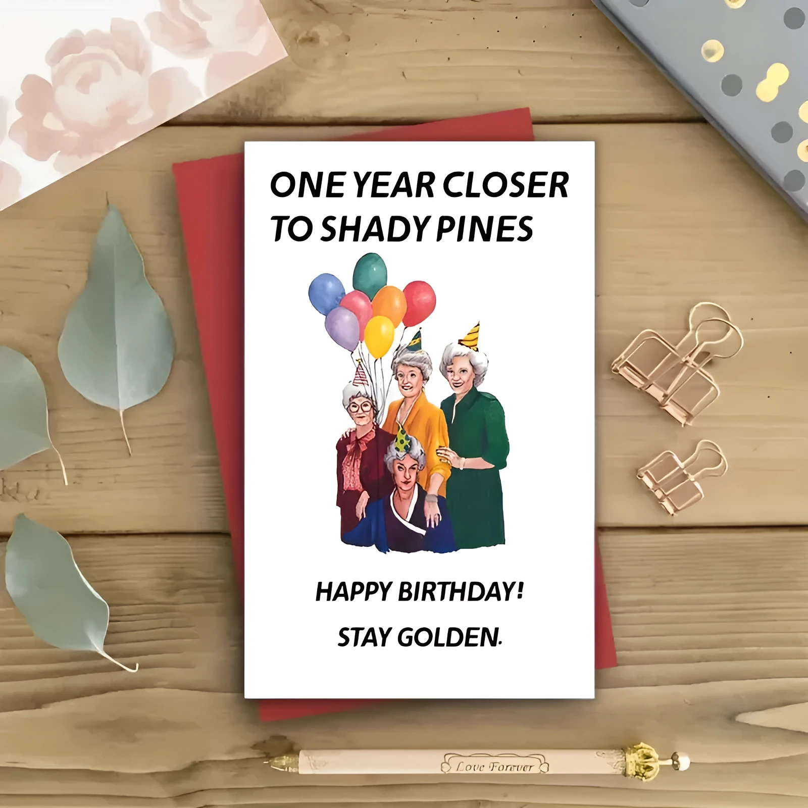 Simple printed birthday greeting card with matching envelope in modern design