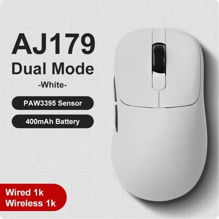 AJ159 tri-mode gaming mouse in various colours showing compact design with PAW3395 sensor