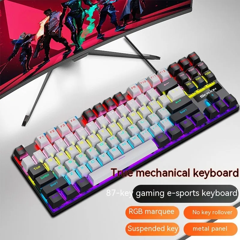K87 mechanical wired keyboard with metal frame in selected colour, showing green or red switches and 1.4m USB cable.