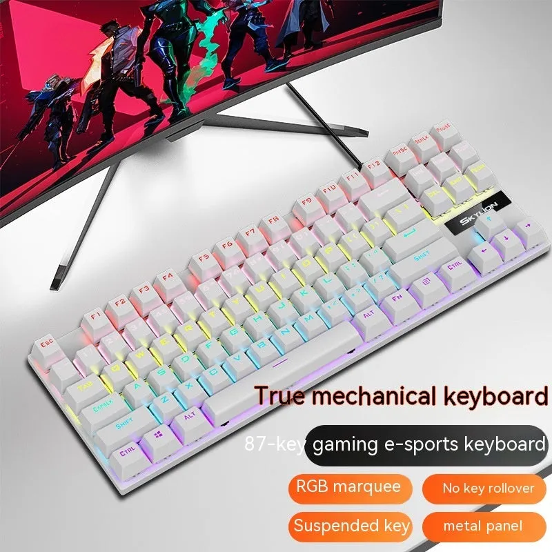 K87 mechanical wired keyboard with metal frame in selected colour, showing green or red switches and 1.4m USB cable.
