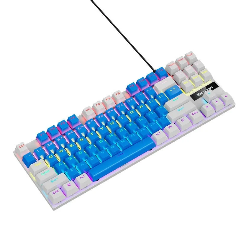 K87 mechanical wired keyboard with metal frame in selected colour, showing green or red switches and 1.4m USB cable.