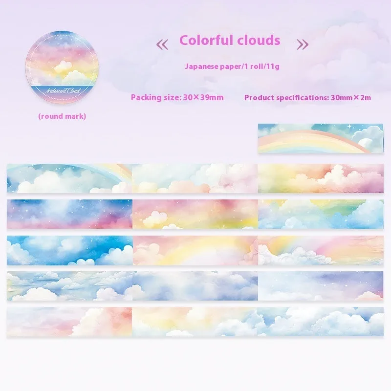 Japanese paper sky theme decorative washi tape roll showing colourful clouds design on 30mm width tape