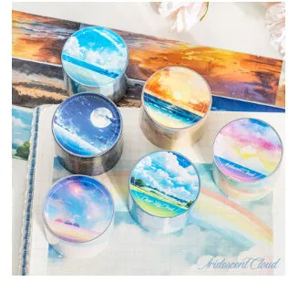 Japanese paper sky theme decorative washi tape roll showing colourful clouds design on 30mm width tape