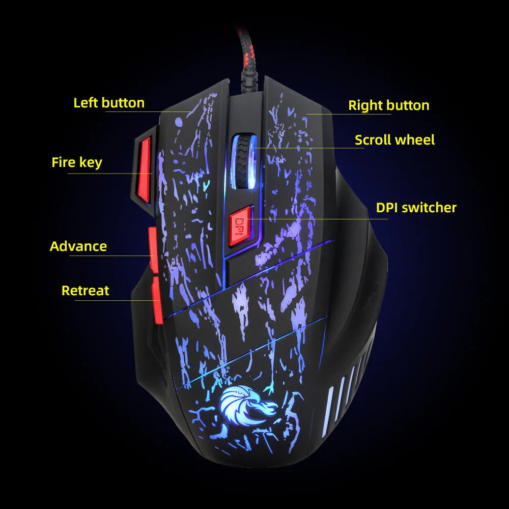 H300BK water crack luminous gaming mouse with wired USB connection on desktop