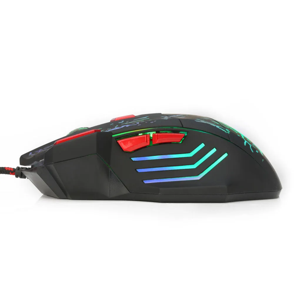 H300BK water crack luminous gaming mouse with wired USB connection on desktop