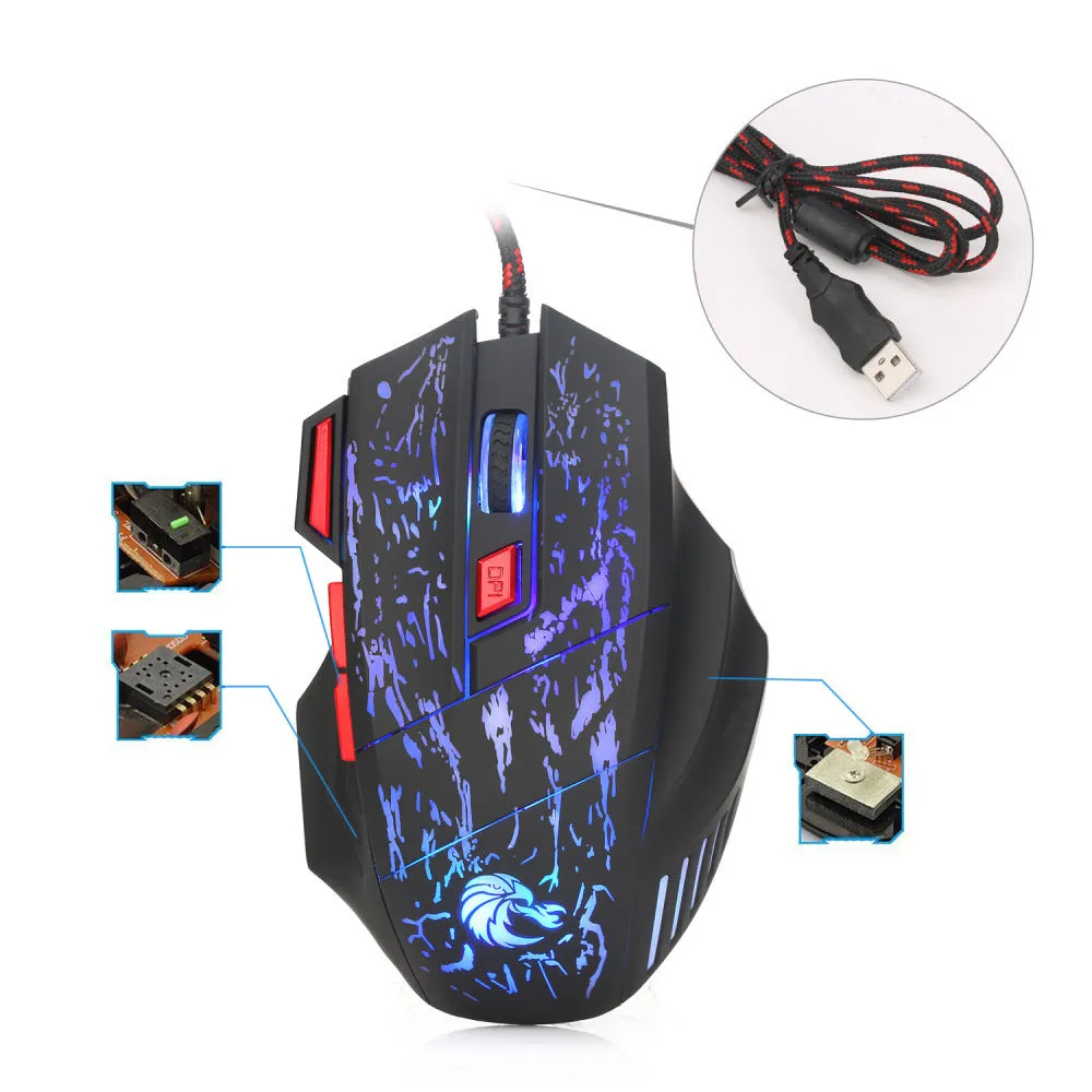 H300BK water crack luminous gaming mouse with wired USB connection on desktop