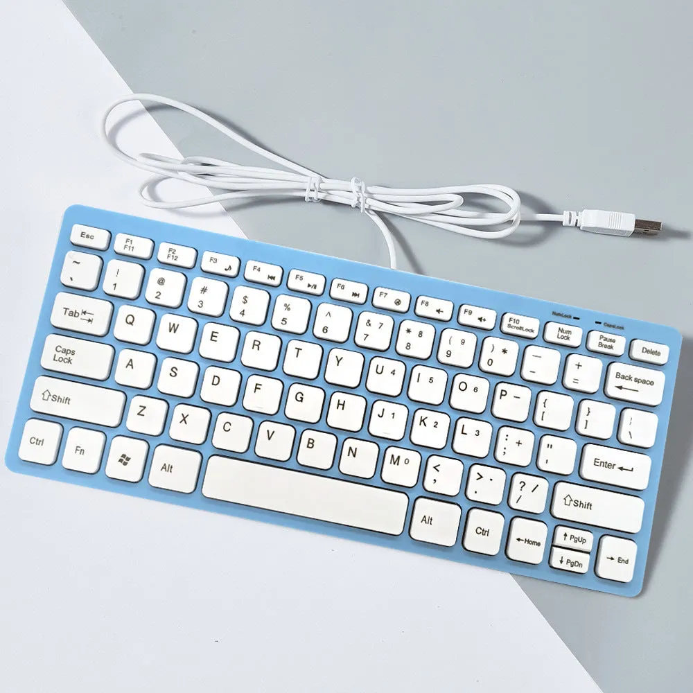 USB wired mini keyboard in black, white, pink, or blue colours with compact 280mm design